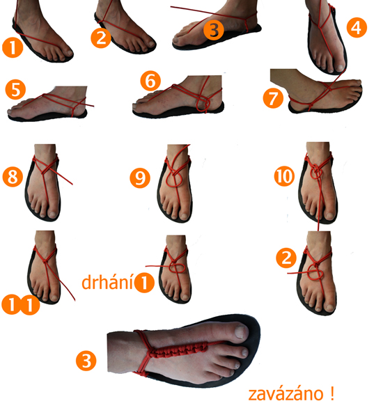Vyrábění barefoot sandálů - návod na vázání
